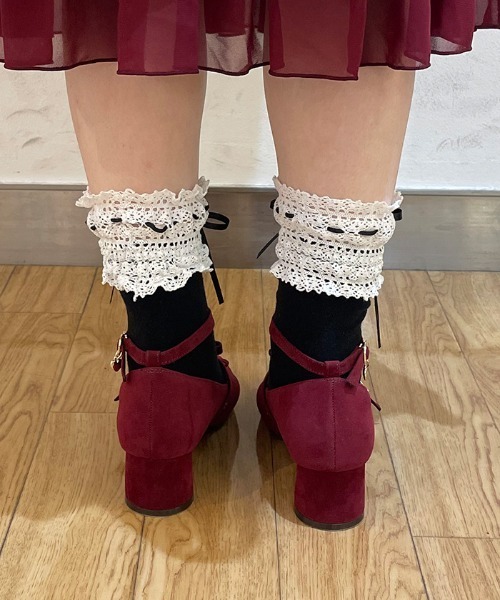 axes femme POETIQUE(アクシーズファムポエティック)の「ハシゴレース×リボンソックス(ソックス/靴下・レディース・ホワイト/ブラック・FREE)」の4枚目の写真