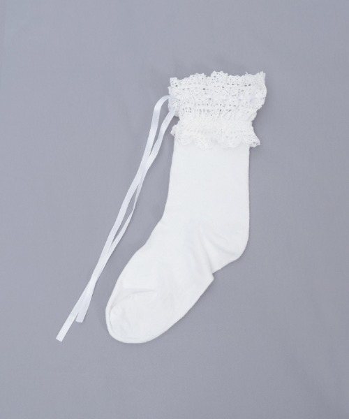 axes femme POETIQUE(アクシーズファムポエティック)の「ハシゴレース×リボンソックス(ソックス/靴下・レディース・ホワイト/ブラック・FREE)」の6枚目の写真