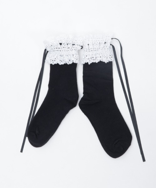 axes femme POETIQUE(アクシーズファムポエティック)の「ハシゴレース×リボンソックス(ソックス/靴下・レディース・ホワイト/ブラック・FREE)」の11枚目の写真