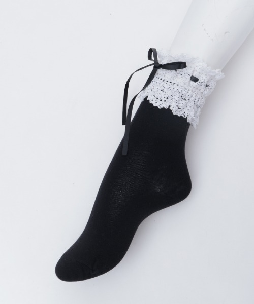 axes femme POETIQUE(アクシーズファムポエティック)の「ハシゴレース×リボンソックス(ソックス/靴下・レディース・ホワイト/ブラック・FREE)」の13枚目の写真