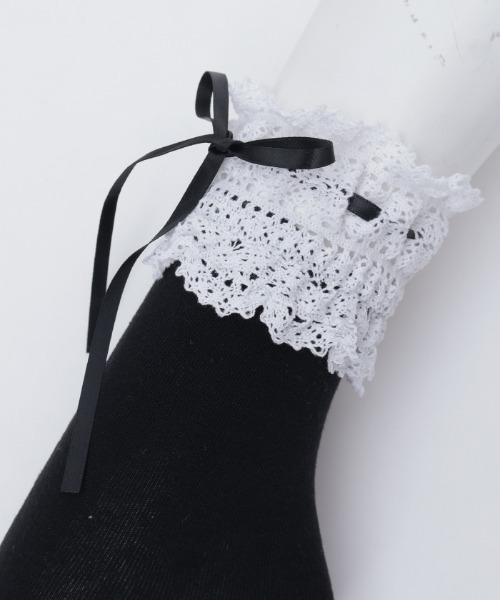 axes femme POETIQUE(アクシーズファムポエティック)の「ハシゴレース×リボンソックス(ソックス/靴下・レディース・ホワイト/ブラック・FREE)」の16枚目の写真