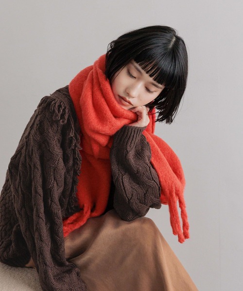 14th Addition フリンジ付きストール フリンジ付きニット三角ストール（50166404） | Liliane Burty