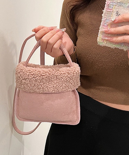 DAY CLOSET(デイ クローゼット)の「【肩紐アジャスター調節可/マチあり/マグネット開閉】スウェード調×ボアミニショルダーバッグ レディース(ショルダーバッグ・レディース・ブラウン/ピンク/ブラウン系その他・ONE SIZE)」の8枚目の写真