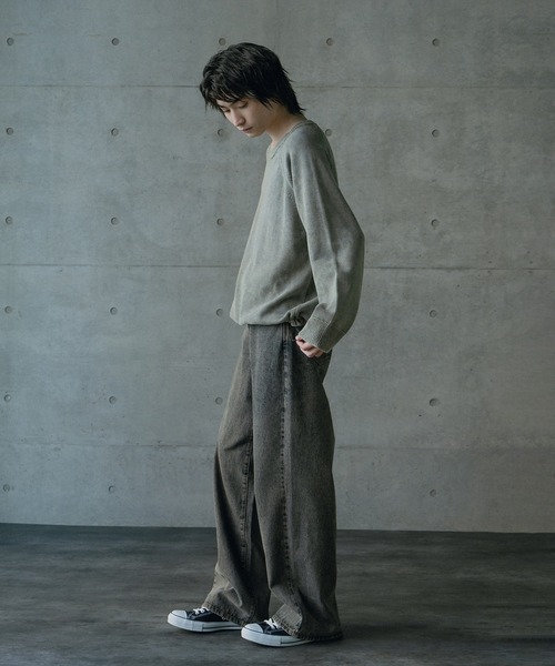 RATTLE TRAP（ラトルトラップ）の「ピグメントカット風ロングスリーブニット（ニット/セーター・メンズ・カーキ/ブラック・M/L）」の4枚目の写真