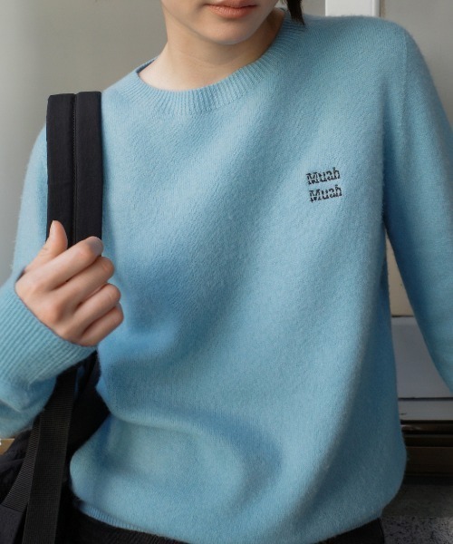muahmuah(ムーアムーア)の「A'GEM/9 × .kom 『muah muah/ムーアムーア』STITCH WOOL ROUND KNIT/ステッチウール ラウンドニット(ニット/セーター・レディース・ピンク/グレー/ブルー/アイボリー・FREE)」の3枚目の写真
