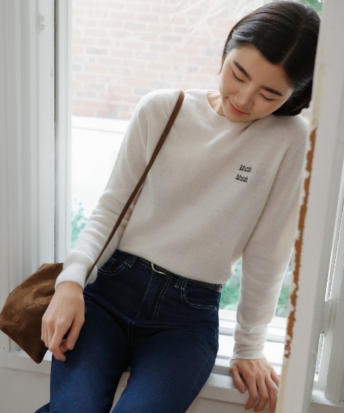 muahmuah(ムーアムーア)の「A'GEM/9 × .kom 『muah muah/ムーアムーア』STITCH WOOL ROUND KNIT/ステッチウール ラウンドニット(ニット/セーター・レディース・ピンク/グレー/ブルー/アイボリー・FREE)」の12枚目の写真