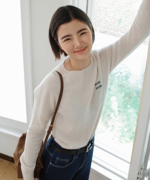 muahmuah(ムーアムーア)の「A'GEM/9 × .kom 『muah muah/ムーアムーア』STITCH WOOL ROUND KNIT/ステッチウール ラウンドニット(ニット/セーター・レディース・ピンク/グレー/ブルー/アイボリー・FREE)」の13枚目の写真