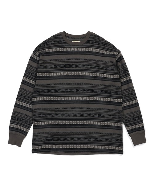 The DUFFER of ST.GEORGE(ザダファーオブセントジョージ)の「DUFFER ORIGINAL JACQUARD L/SL TEE:オリジナル ジャガード ロンTEE(Tシャツ/カットソー・メンズ・ブラック/チャコールグレー・X-LARGE/LARGE/MEDIUM)」の5枚目の写真