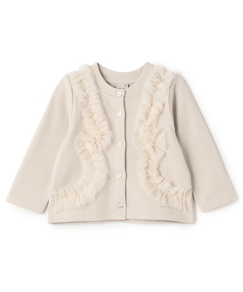 petit main(プティマイン)の「【リンク】チュールフリルカットカーディガン(カーディガン/ボレロ・キッズ・ブルーグレー/トップグレー/アイボリー・80cm/90cm/110cm/100cm/130cm/120cm)」の1枚目の写真