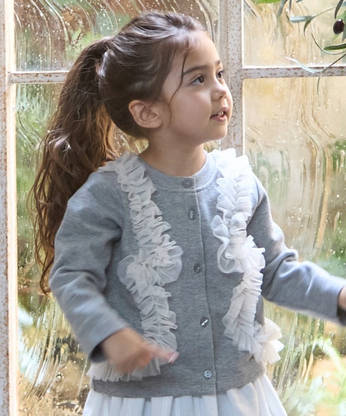 petit main(プティマイン)の「【リンク】チュールフリルカットカーディガン(カーディガン/ボレロ・キッズ・ブルーグレー/トップグレー/アイボリー・80cm/90cm/110cm/100cm/130cm/120cm)」の3枚目の写真