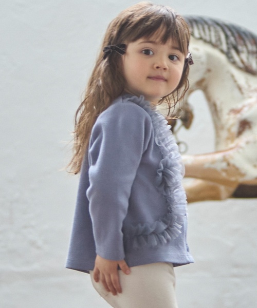 petit main(プティマイン)の「【リンク】チュールフリルカットカーディガン(カーディガン/ボレロ・キッズ・ブルーグレー/トップグレー/アイボリー・80cm/90cm/110cm/100cm/130cm/120cm)」の4枚目の写真