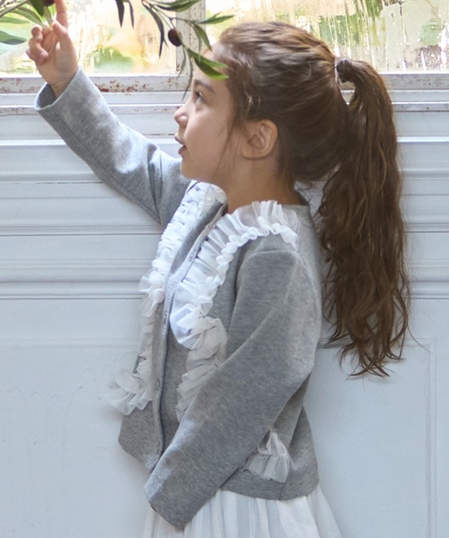petit main(プティマイン)の「【リンク】チュールフリルカットカーディガン(カーディガン/ボレロ・キッズ・ブルーグレー/トップグレー/アイボリー・80cm/90cm/110cm/100cm/130cm/120cm)」の6枚目の写真