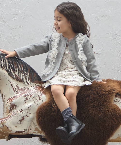 petit main(プティマイン)の「【リンク】チュールフリルカットカーディガン(カーディガン/ボレロ・キッズ・ブルーグレー/トップグレー/アイボリー・80cm/90cm/110cm/100cm/130cm/120cm)」の8枚目の写真