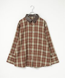 襟合皮チェックビグカフスシャツ