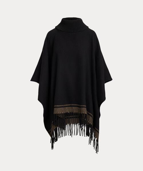 LAUREN RALPH LAUREN(ローレン ラルフ ローレン)の「ツートーン ヘリンボーン タートルネック Ruana(ポンチョ・レディース・ブラック系1・ONE)」の2枚目の写真