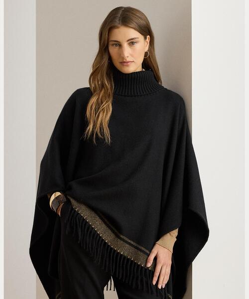 LAUREN RALPH LAUREN(ローレン ラルフ ローレン)の「ツートーン ヘリンボーン タートルネック Ruana(ポンチョ・レディース・ブラック系1・ONE)」の8枚目の写真