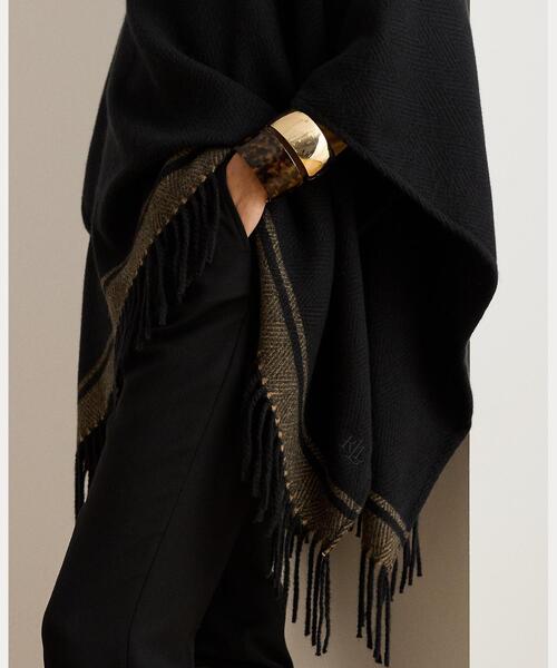 LAUREN RALPH LAUREN(ローレン ラルフ ローレン)の「ツートーン ヘリンボーン タートルネック Ruana(ポンチョ・レディース・ブラック系1・ONE)」の6枚目の写真