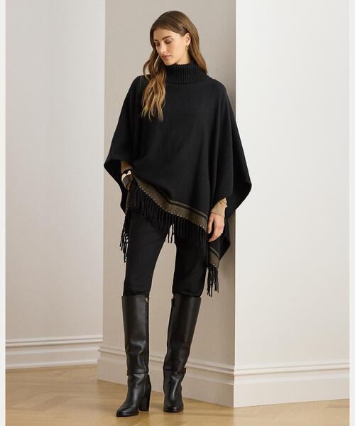 LAUREN RALPH LAUREN(ローレン ラルフ ローレン)の「ツートーン ヘリンボーン タートルネック Ruana(ポンチョ・レディース・ブラック系1・ONE)」の5枚目の写真