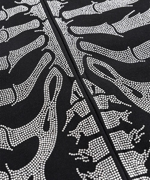 SUPPLIER(サプライヤー)の「A'GEM/9 × .kom 『SUPPLIER/サプライヤー』 Fire Skeleton Rhinestone Zip Hoodie/ファイヤースケルトン ラインストーン ジップアップパーカー(パーカー・メンズ・ブラック/グレー・L/M)」の5枚目の写真