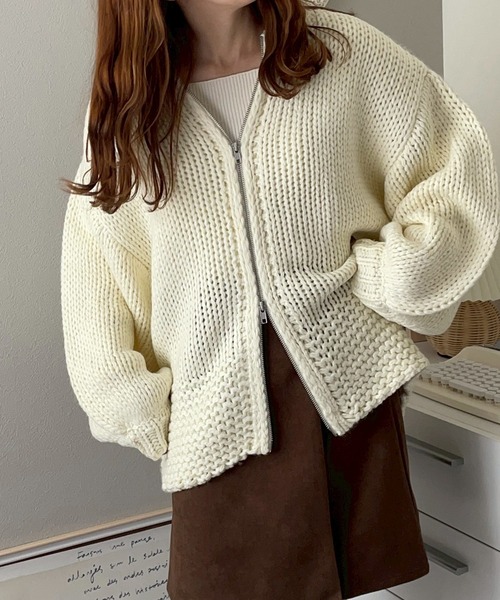 ダブルジップオーバーサイズニットカーディガン【NOUA】 セール  