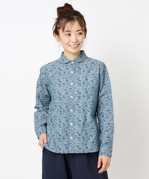 LAURA ASHLEY(ローラアシュレイ)の「【コットン100%/ワンマイルウエア】ロサ サンクタ柄 ダンガリーブラウス(シャツ/ブラウス・レディース・ブルー系・40/38)」の1枚目の写真