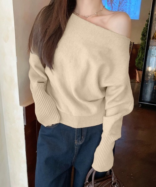 Miniministore(ミニミニストア)の「ボートネックニットトップスオフショルダー(ニット/セーター・レディース・アイボリー/ブラック/グレー/ベージュ/ブラウン/ピンク/ワインレッド・FREE)」の16枚目の写真