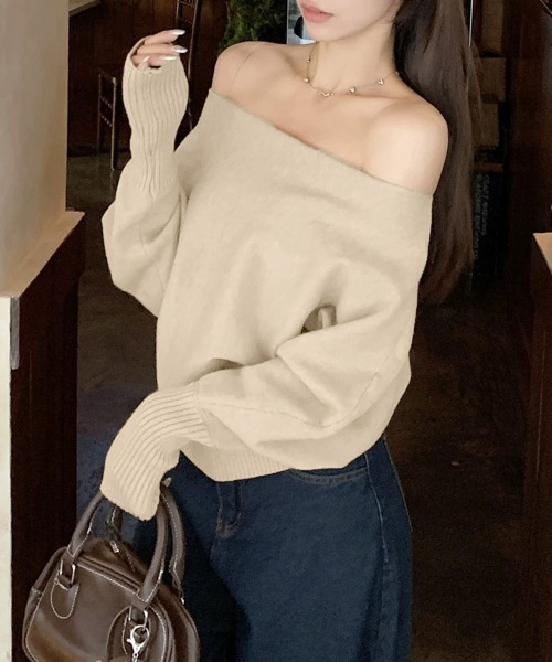 Miniministore(ミニミニストア)の「ボートネックニットトップスオフショルダー(ニット/セーター・レディース・アイボリー/ブラック/グレー/ベージュ/ブラウン/ピンク/ワインレッド・FREE)」の18枚目の写真
