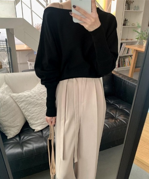 Miniministore(ミニミニストア)の「ボートネックニットトップスオフショルダー(ニット/セーター・レディース・アイボリー/ブラック/グレー/ベージュ/ブラウン/ピンク/ワインレッド・FREE)」の20枚目の写真