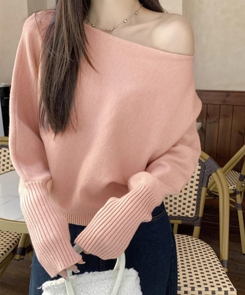 Miniministore(ミニミニストア)の「ボートネックニットトップスオフショルダー(ニット/セーター・レディース・アイボリー/ブラック/グレー/ベージュ/ブラウン/ピンク/ワインレッド・FREE)」の8枚目の写真
