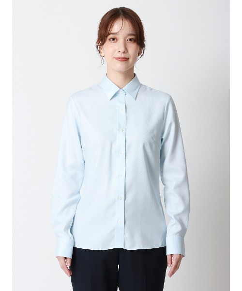 SUIT SQUARE(スーツスクエア)の「レギュラーカラーシャツ 長袖 NON IRONMAX ストレッチ 織柄 Blouse(シャツ/ブラウス・レディース・サックスブルー・40(11号)/38(9号)/36(7号)/42(13号))」の4枚目の写真