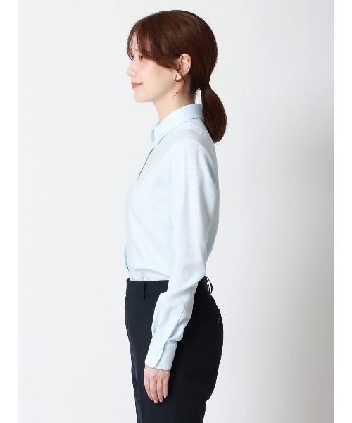 SUIT SQUARE(スーツスクエア)の「レギュラーカラーシャツ 長袖 NON IRONMAX ストレッチ 織柄 Blouse(シャツ/ブラウス・レディース・サックスブルー・40(11号)/38(9号)/36(7号)/42(13号))」の5枚目の写真