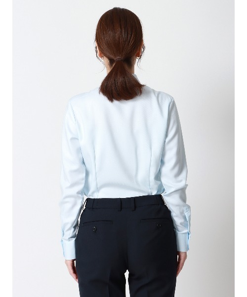 SUIT SQUARE(スーツスクエア)の「レギュラーカラーシャツ 長袖 NON IRONMAX ストレッチ 織柄 Blouse(シャツ/ブラウス・レディース・サックスブルー・40(11号)/38(9号)/36(7号)/42(13号))」の6枚目の写真