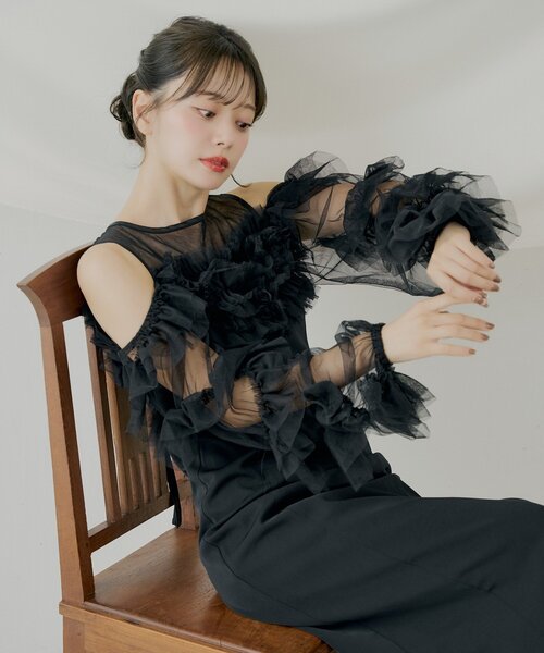 SALON by Chico】フリルデザインタイトロングワンピ/オケージョン