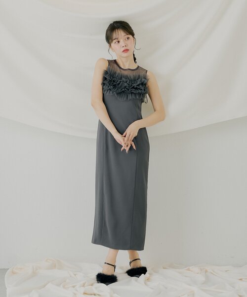 セール】【SALON by Chico】フリルデザインタイトロングワンピ