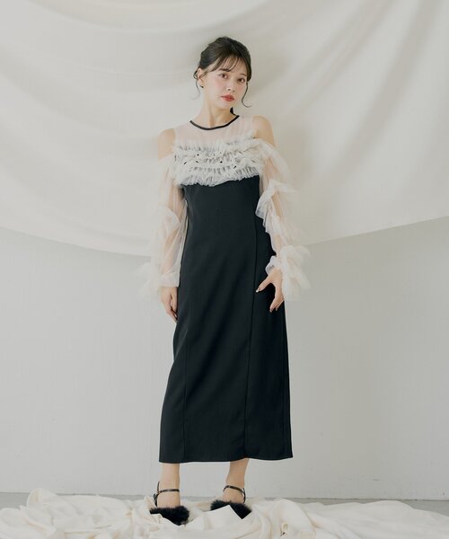 Chico（チコ）の「【SALON by Chico】フリルデザインタイトロング