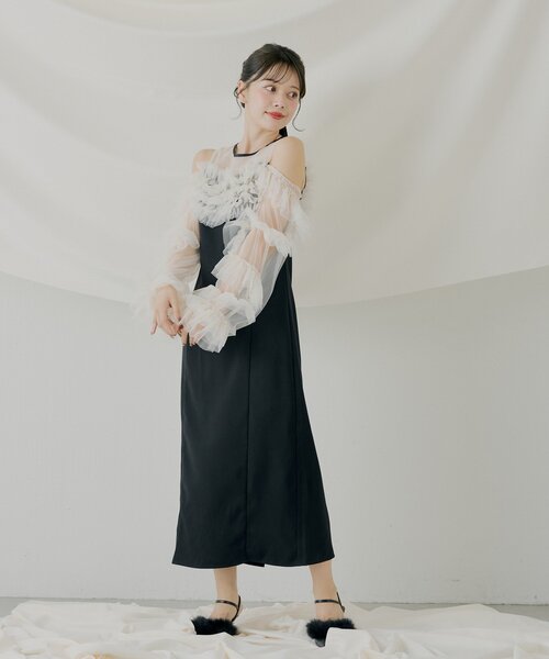 Chico（チコ）の「【SALON by Chico】フリルデザインタイトロングワンピ/オケージョン（ドレス・レディース・ブラック/グレー/ブラック系その他/ベージュ・FREE）」の14枚目の写真