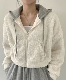 Pittok（ピットク）の「異素材コンピのフード付きボア ブルゾン パーカー（パーカー）」