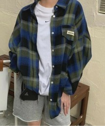 カラーブロックチェックルーズシャツ
