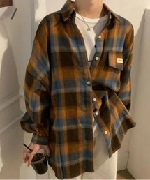 カラーブロックチェックルーズシャツ