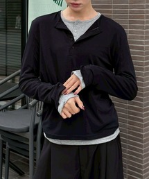 Chikashitsu + | 【Chikashitsu +】sleeve button henry neck long sleeve tee / 【チカシツプラス】スリーブボタンヘンリーネック長袖Tシャツ(Tシャツ/カットソー)