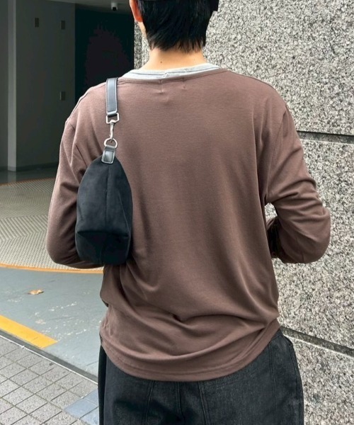 Chikashitsu +（チカシツプラス）の「【Chikashitsu +】sleeve button henry neck long sleeve tee / 【チカシツプラス】スリーブボタンヘンリーネック長袖Tシャツ（Tシャツ/カットソー・メンズ・ブラウン/グレー/ブラック・ONE SIZE）」の8枚目の写真