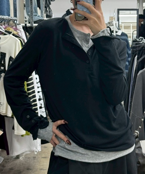 Chikashitsu +（チカシツプラス）の「【Chikashitsu +】sleeve button henry neck long sleeve tee / 【チカシツプラス】スリーブボタンヘンリーネック長袖Tシャツ（Tシャツ/カットソー・メンズ・ブラウン/グレー/ブラック・ONE SIZE）」の20枚目の写真