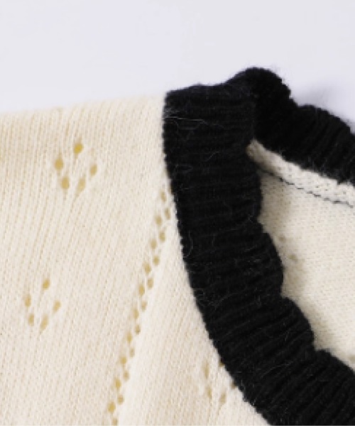 LA POMME jours(ラポミ・ジュール)の「Sweet Frill Piping Ribbon Knit(ニット/セーター・レディース・ホワイト/グレー・FREE)」の3枚目の写真