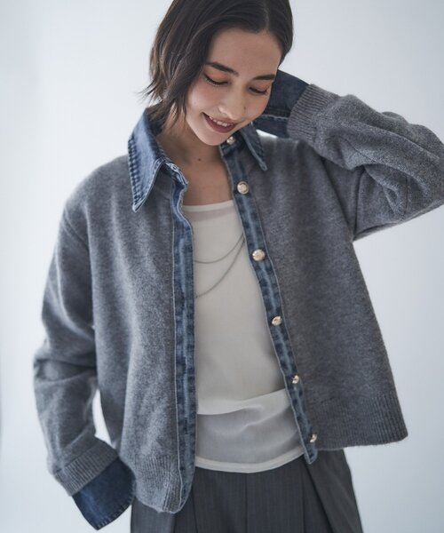 Remind me and forever（リマインドミーアンドフォーエバー）の「【WEB限定】【nane】デニムドッキングカーディガン（カーディガン/ボレロ・レディース・グレー/チャコールグレー/ブラウン/ネイビー・FREE）」の6枚目の写真