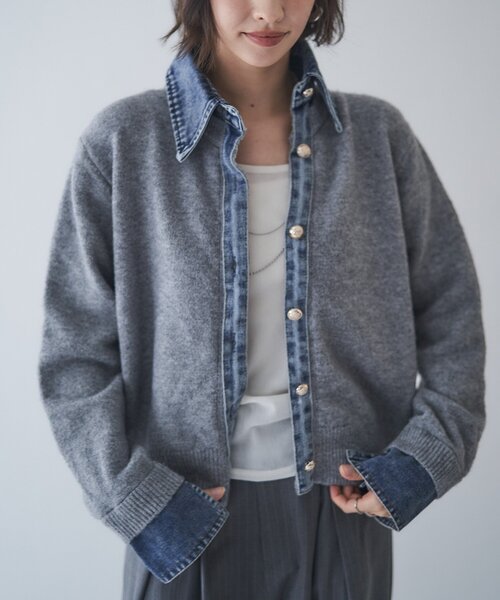 Remind me and forever（リマインドミーアンドフォーエバー）の「【WEB限定】【nane】デニムドッキングカーディガン（カーディガン/ボレロ・レディース・グレー/チャコールグレー/ブラウン/ネイビー・FREE）」の7枚目の写真