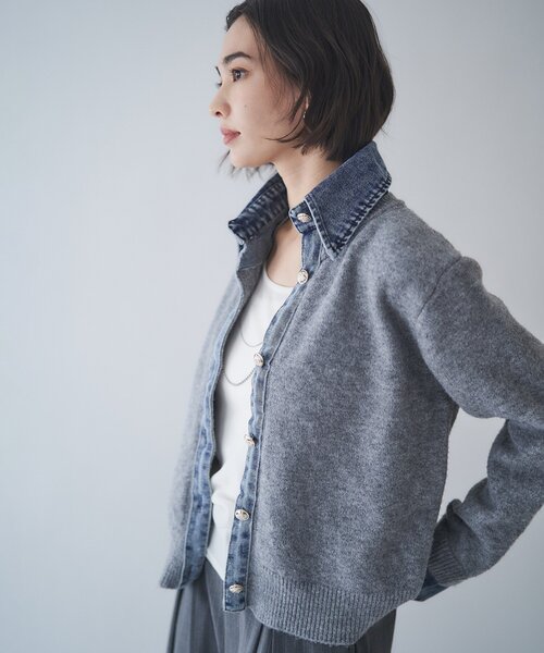 Remind me and forever（リマインドミーアンドフォーエバー）の「【WEB限定】【nane】デニムドッキングカーディガン（カーディガン/ボレロ・レディース・グレー/チャコールグレー/ブラウン/ネイビー・FREE）」の8枚目の写真