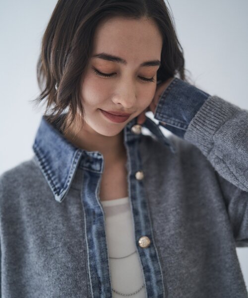 Remind me and forever（リマインドミーアンドフォーエバー）の「【WEB限定】【nane】デニムドッキングカーディガン（カーディガン/ボレロ・レディース・グレー/チャコールグレー/ブラウン/ネイビー・FREE）」の12枚目の写真