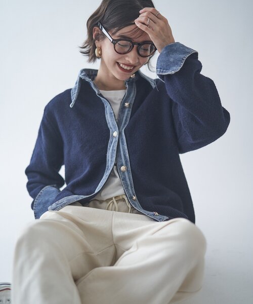 Remind me and forever（リマインドミーアンドフォーエバー）の「【WEB限定】【nane】デニムドッキングカーディガン（カーディガン/ボレロ・レディース・グレー/チャコールグレー/ブラウン/ネイビー・FREE）」の4枚目の写真