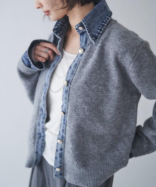 Remind me and forever（リマインドミーアンドフォーエバー）の「【WEB限定】【nane】デニムドッキングカーディガン（カーディガン/ボレロ・レディース・グレー/チャコールグレー/ブラウン/ネイビー・FREE）」の3枚目の写真