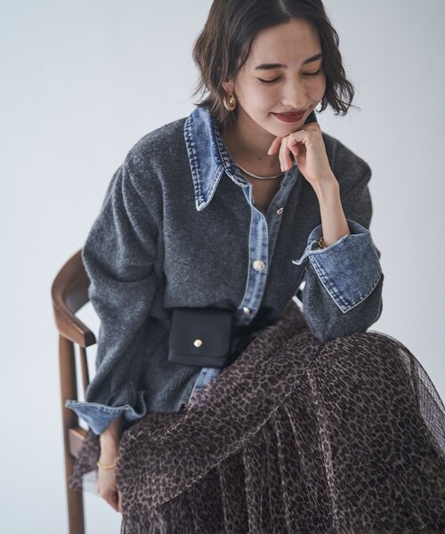 Remind me and forever（リマインドミーアンドフォーエバー）の「【WEB限定】【nane】デニムドッキングカーディガン（カーディガン/ボレロ・レディース・グレー/チャコールグレー/ブラウン/ネイビー・FREE）」の2枚目の写真